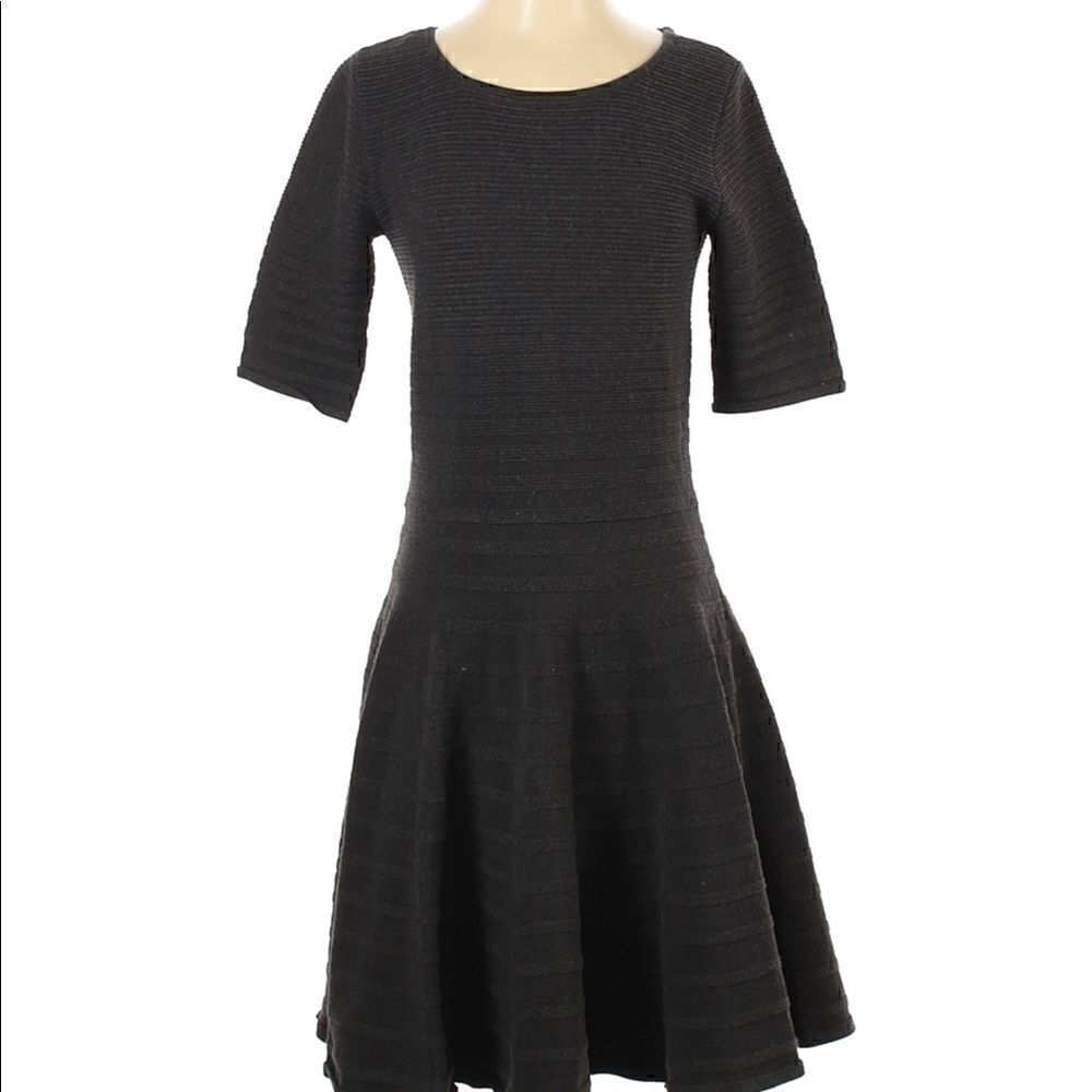 Ivanka Trump | Gray Fit & Flare Textured Sweater Dress | S